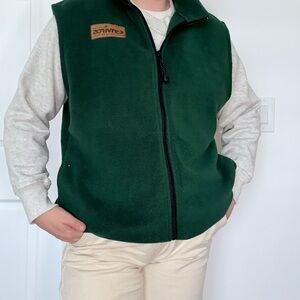 Dark Green Zip Front Fleece Vest with Chest Patch